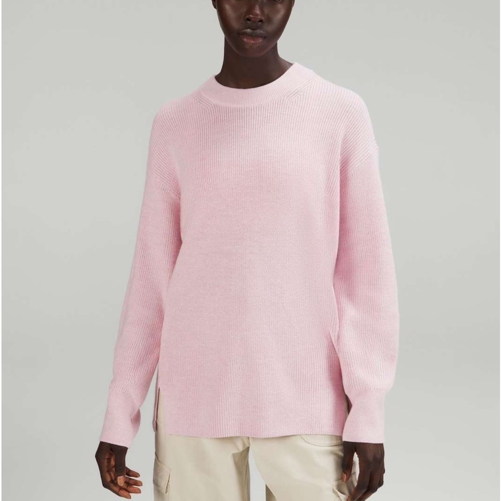 Lululemon. Pink Merino Wool Ribbed Crewneck Sweater